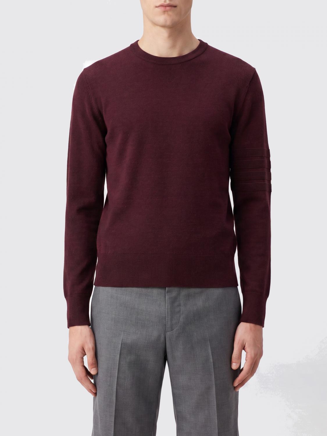 THOM BROWNE Maglia girocollo in misto lana vergine e lino a maniche lunghe