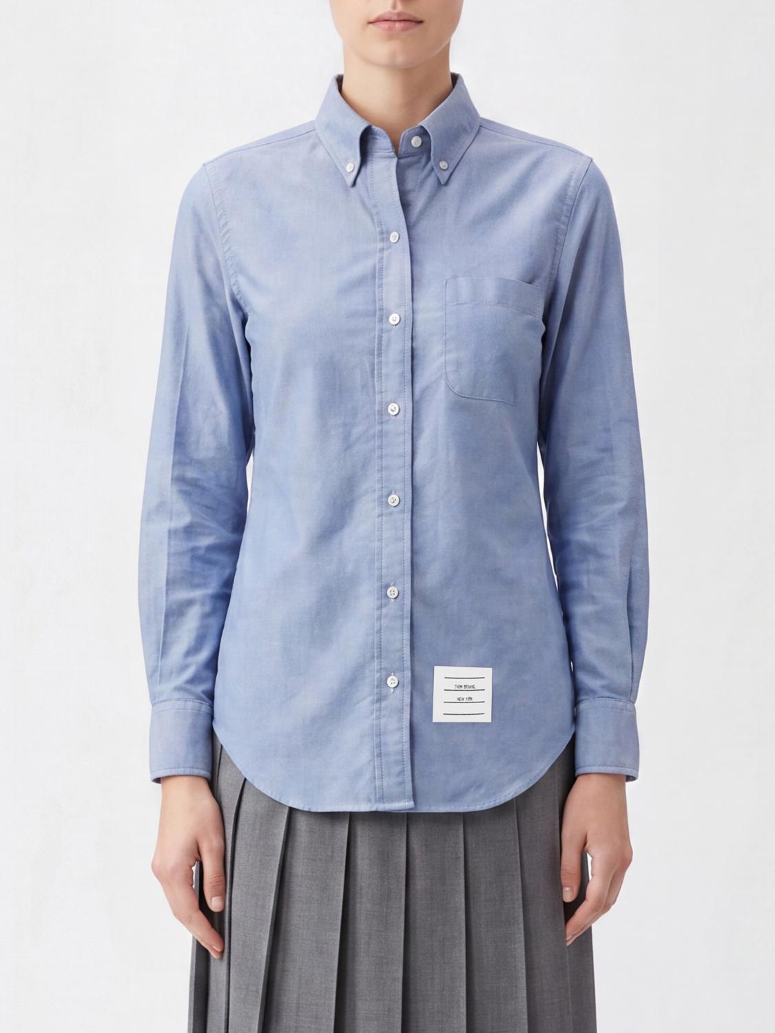 THOM BROWNE Camicia slim fit in popeline di cotone con collo button-down