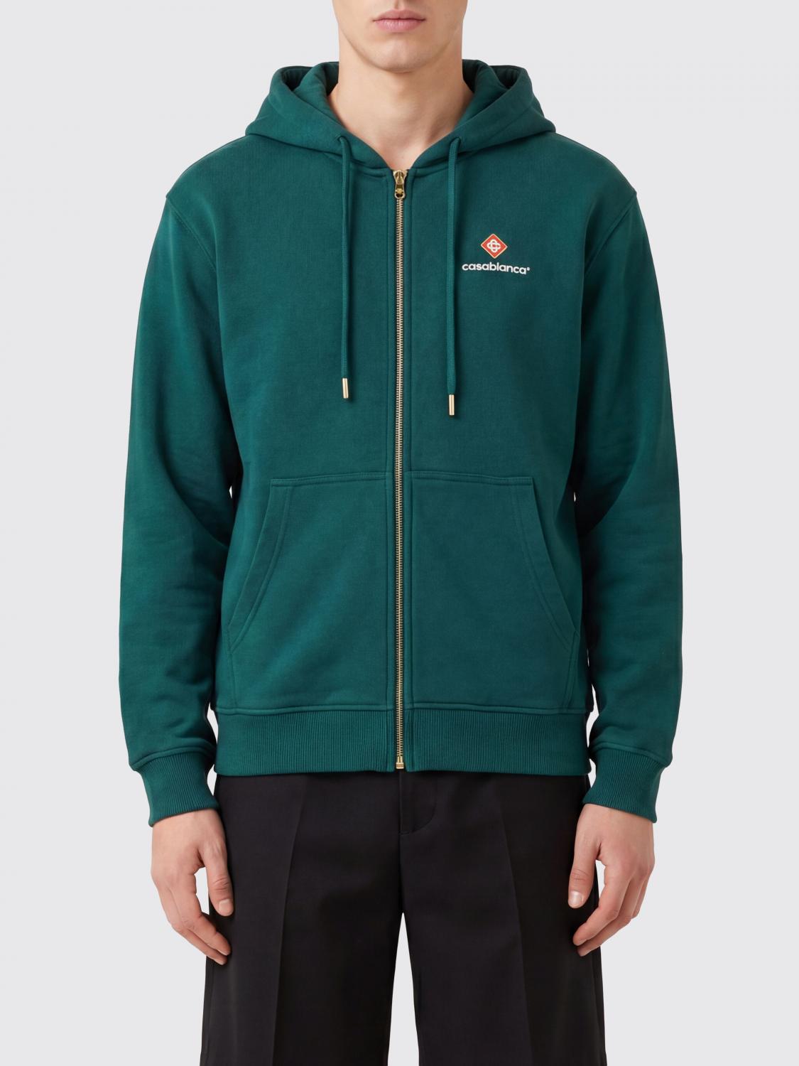 CASABLANCA Felpa con cappuccio e zip in cotone organico con logo a contrasto