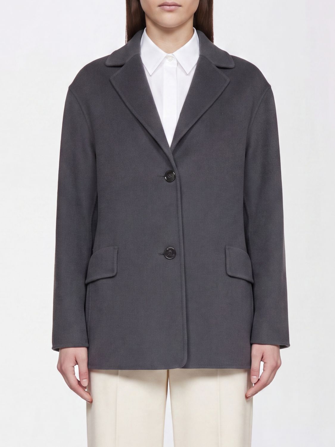 'S Max Mara Short Single-Breasted Coat in Pure Virgin Wool with Lapel Collar