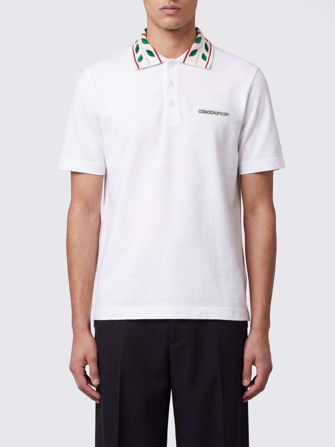 CASABLANCA Polo in cotone con colletto a righe e logo ricamato
