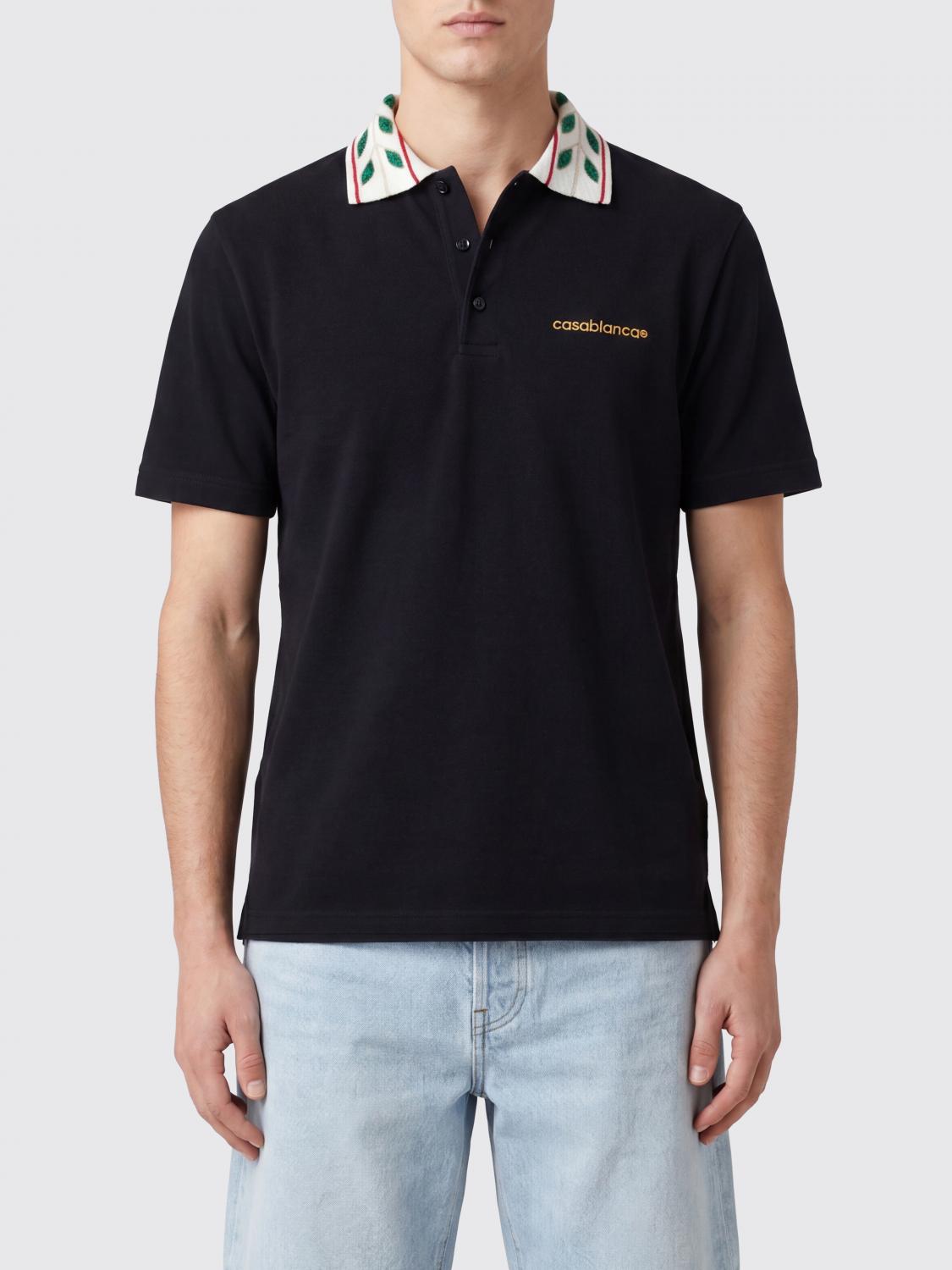 CASABLANCA Polo in cotone con colletto a righe e logo ricamato