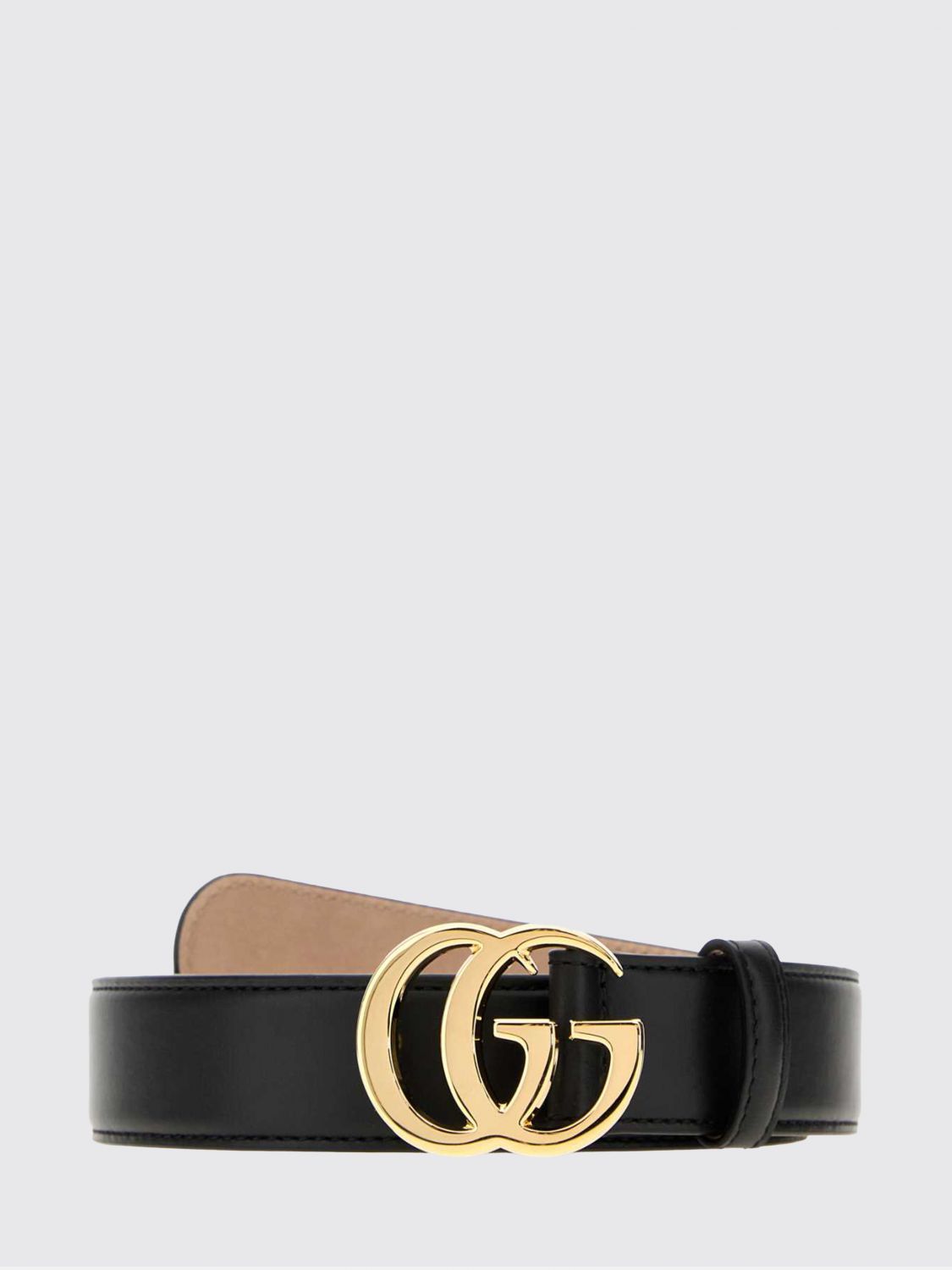 GUCCI Schwarzer Ledergürtel mit gravierter Logo-Schnalle