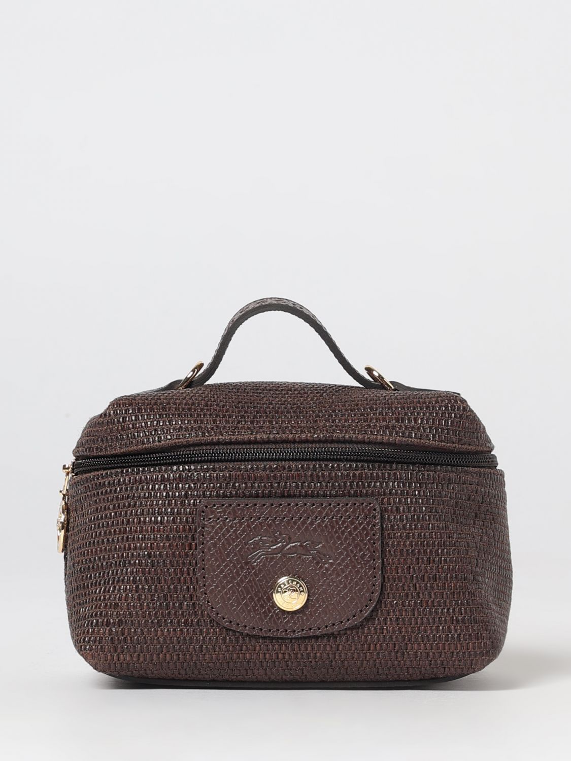 LONGCHAMP Borsa a mano mini Le Pliage in rafia con manico in pelle