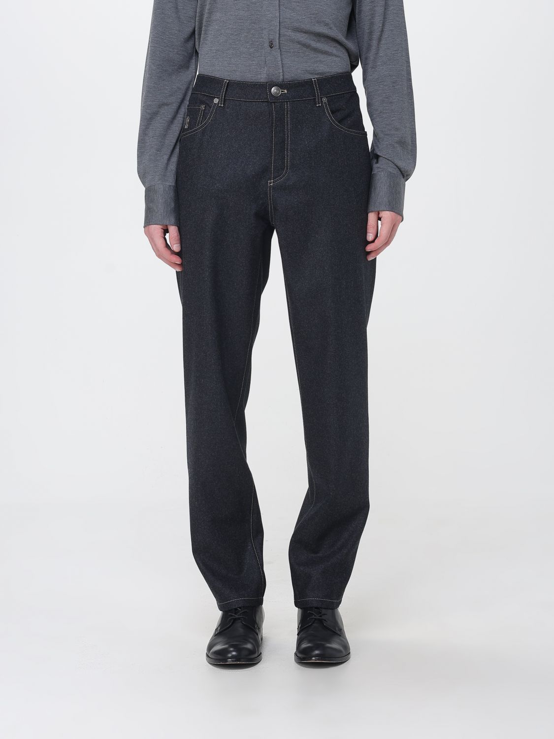 BRUNELLO CUCINELLI Jeans a cinque tasche in feltro di lana con gamba dritta
