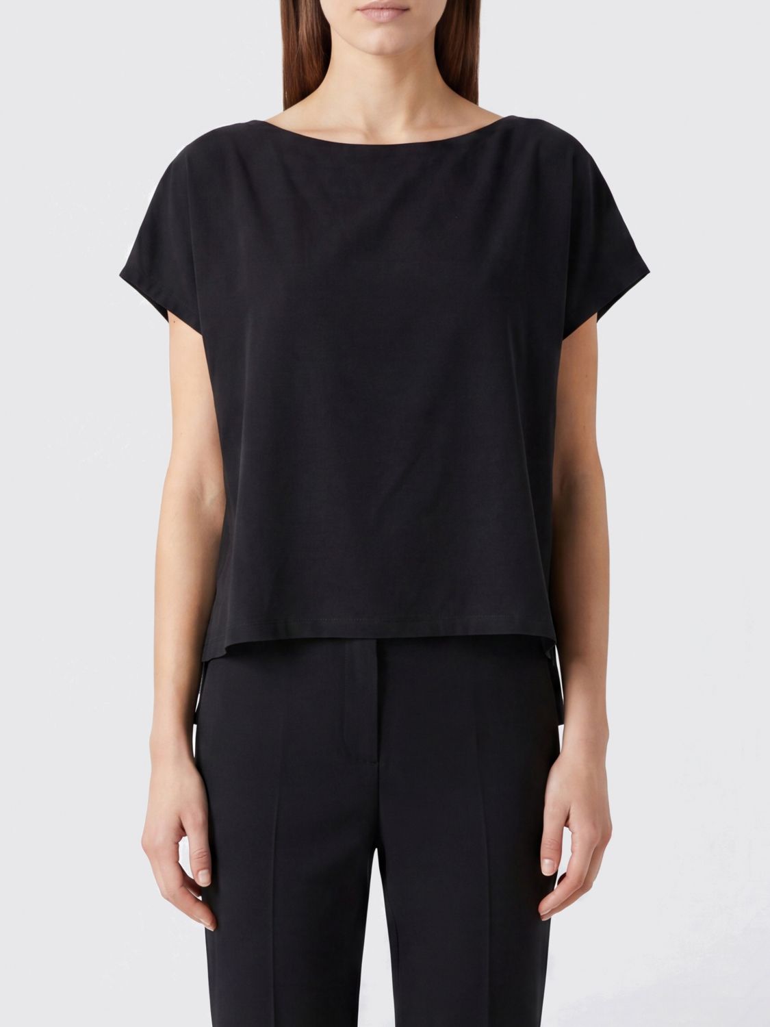 LIVIANA CONTI T-shirt girocollo in puro cotone con maniche corte e spalle scese