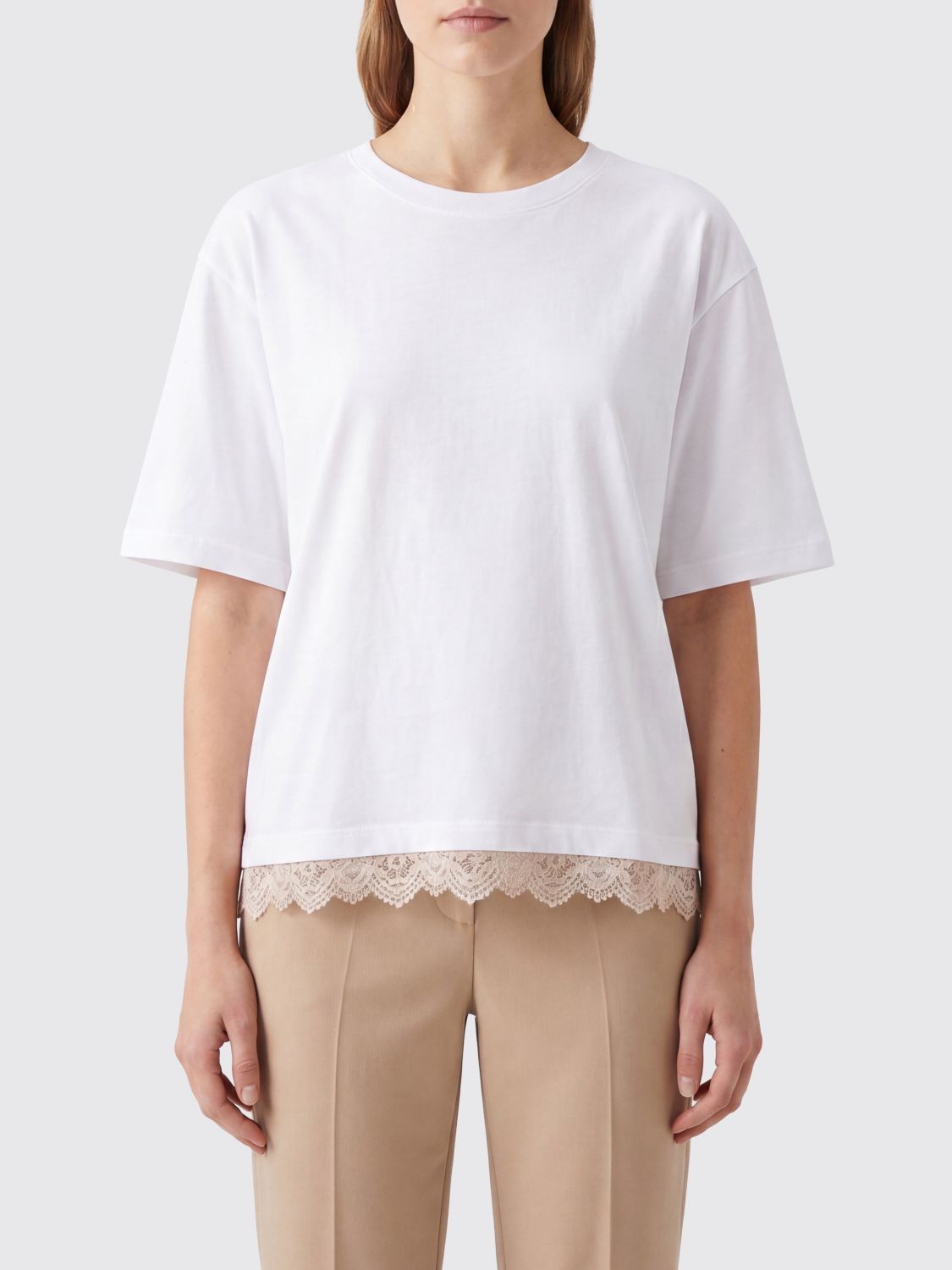 LIVIANA CONTI T-shirt in cotone con inserti in pizzo sul fondo