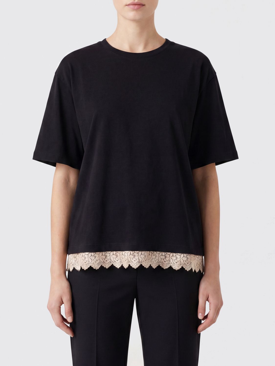 LIVIANA CONTI T-shirt in cotone con inserti in pizzo sul fondo