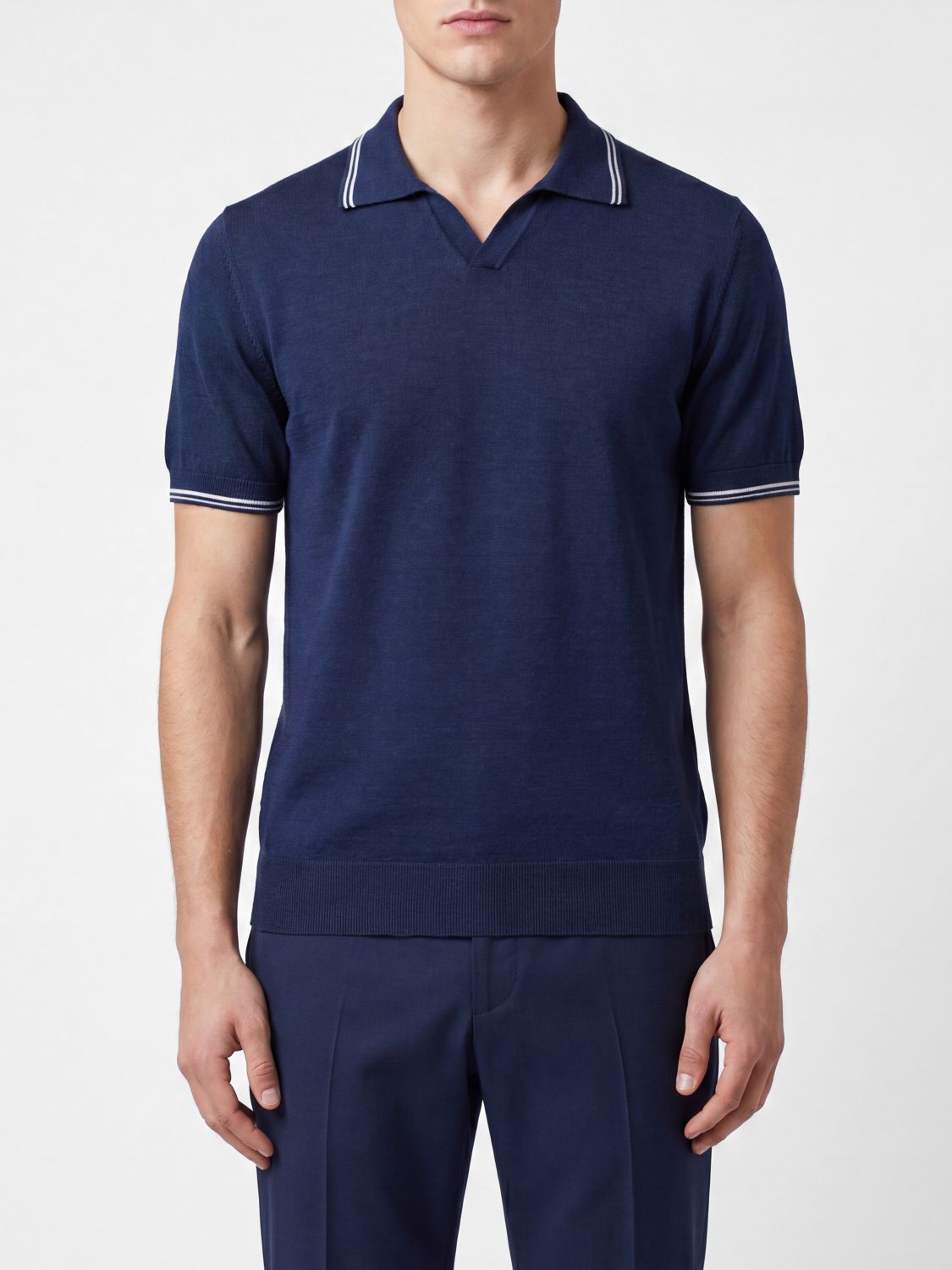 FEDELI Polo in maglia a maniche corte in cashmere e seta con profili a contrasto