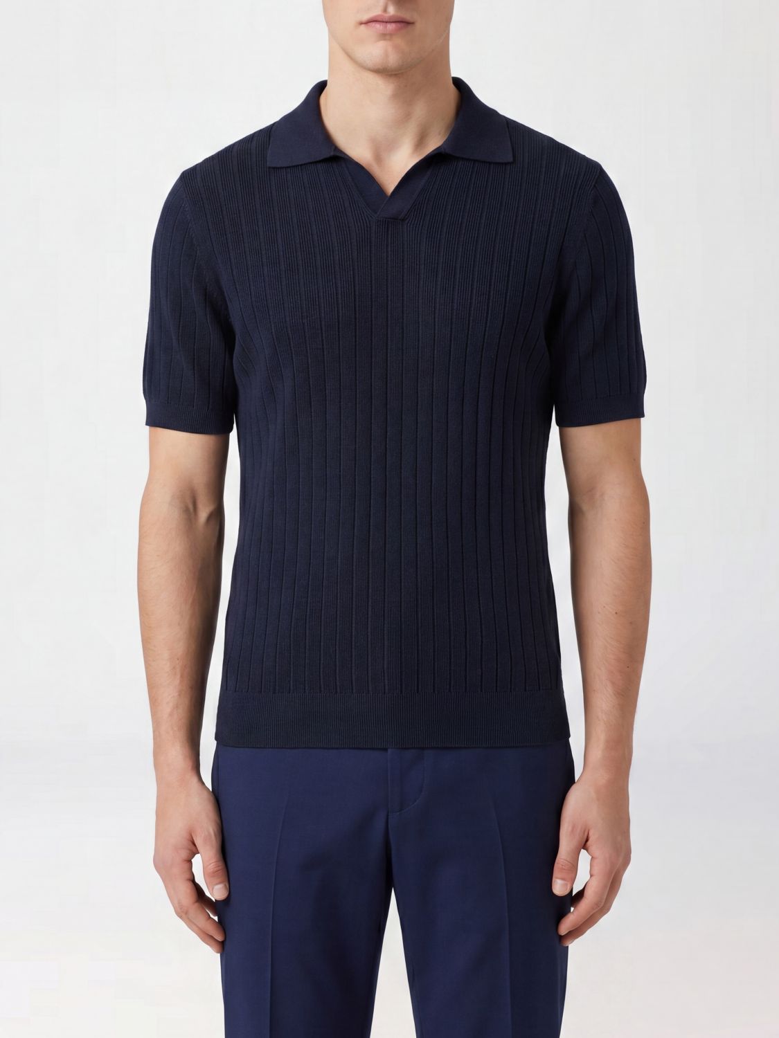 FEDELI Polo slim fit in maglia di cotone organico a maniche corte con scollo a V