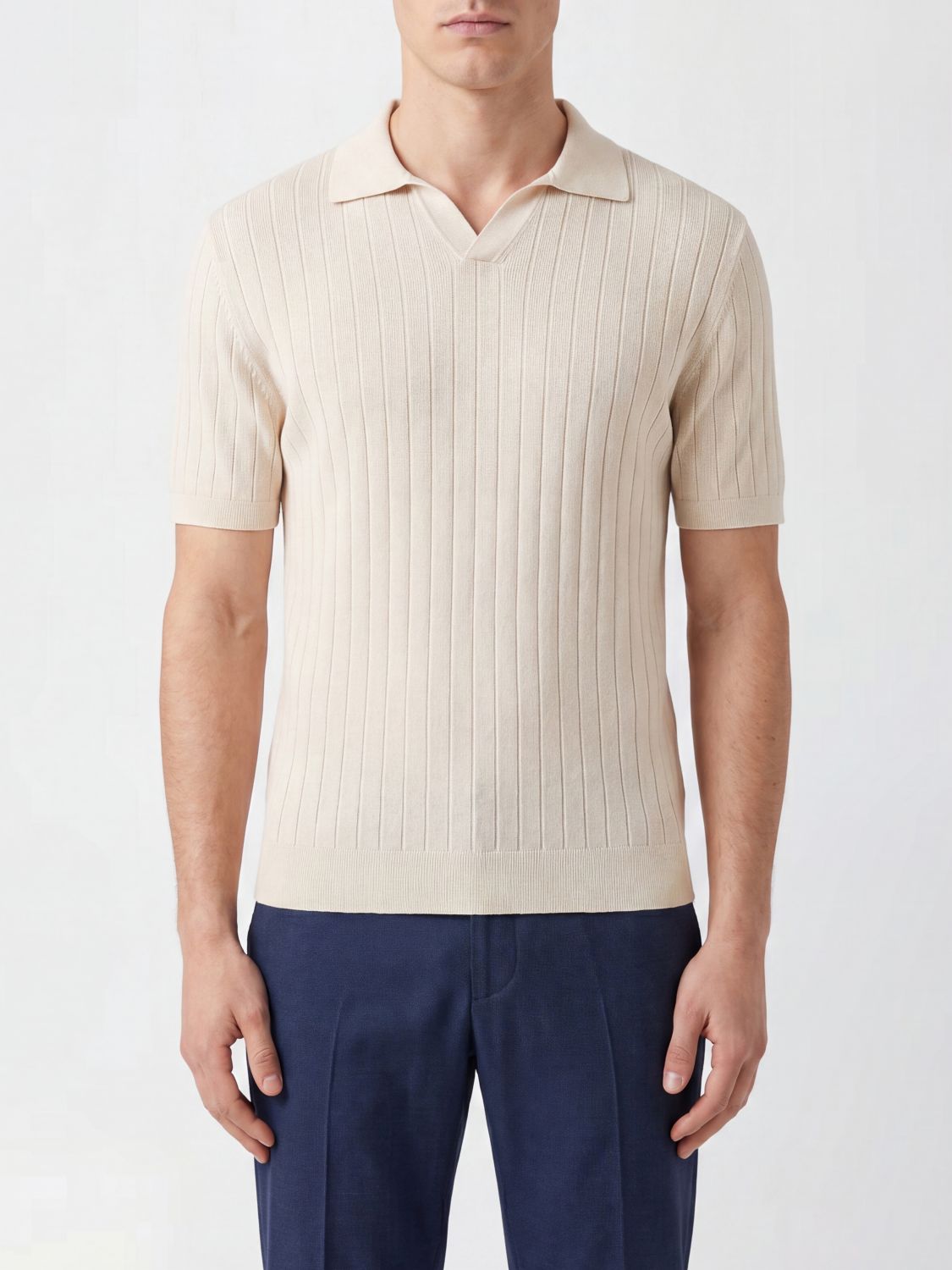 FEDELI Polo slim fit in maglia di cotone organico a maniche corte con scollo a V