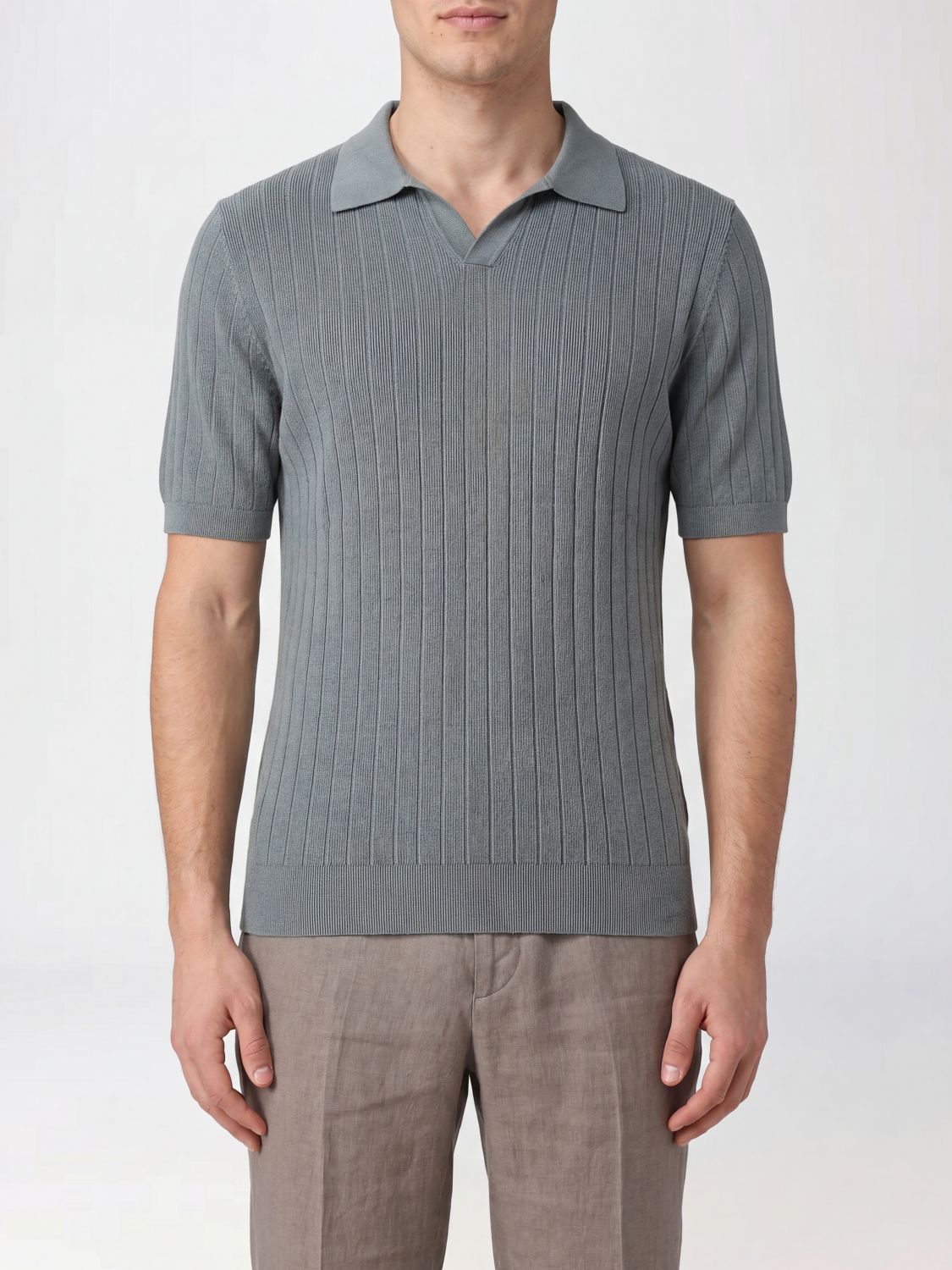 FEDELI Polo slim fit in maglia di cotone organico a maniche corte con scollo a V