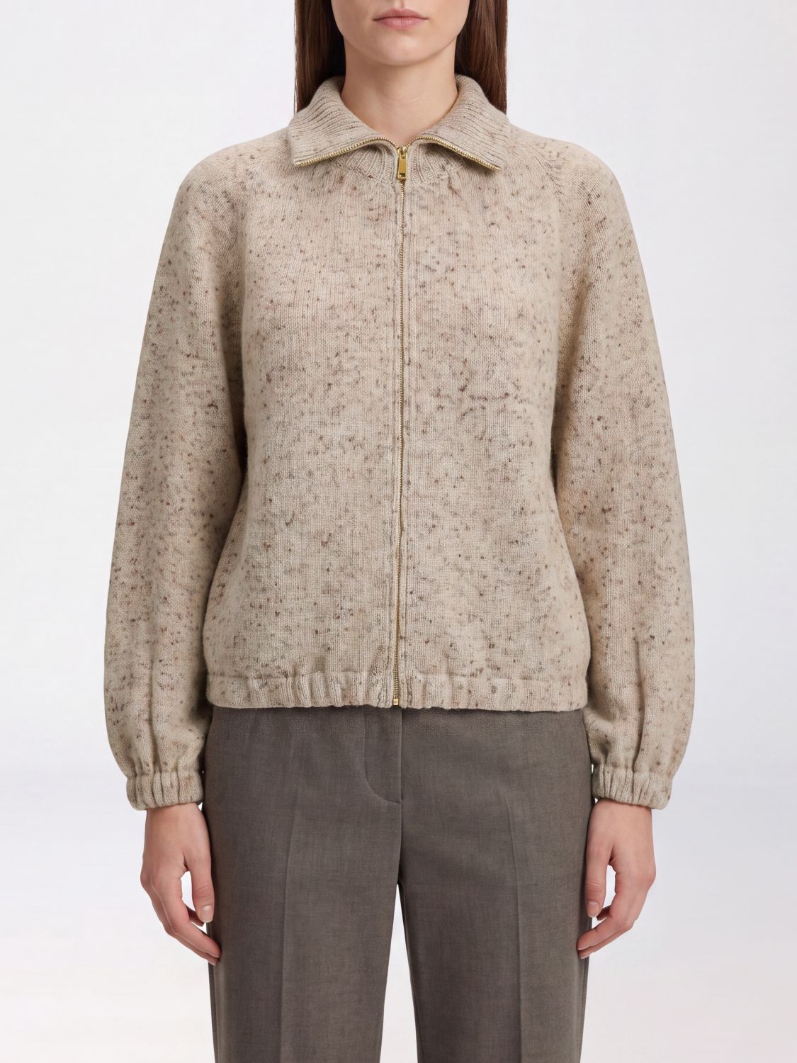 FABIANA FILIPPI Relaxed Fit Wool Blend Cardigan with Zip Closure