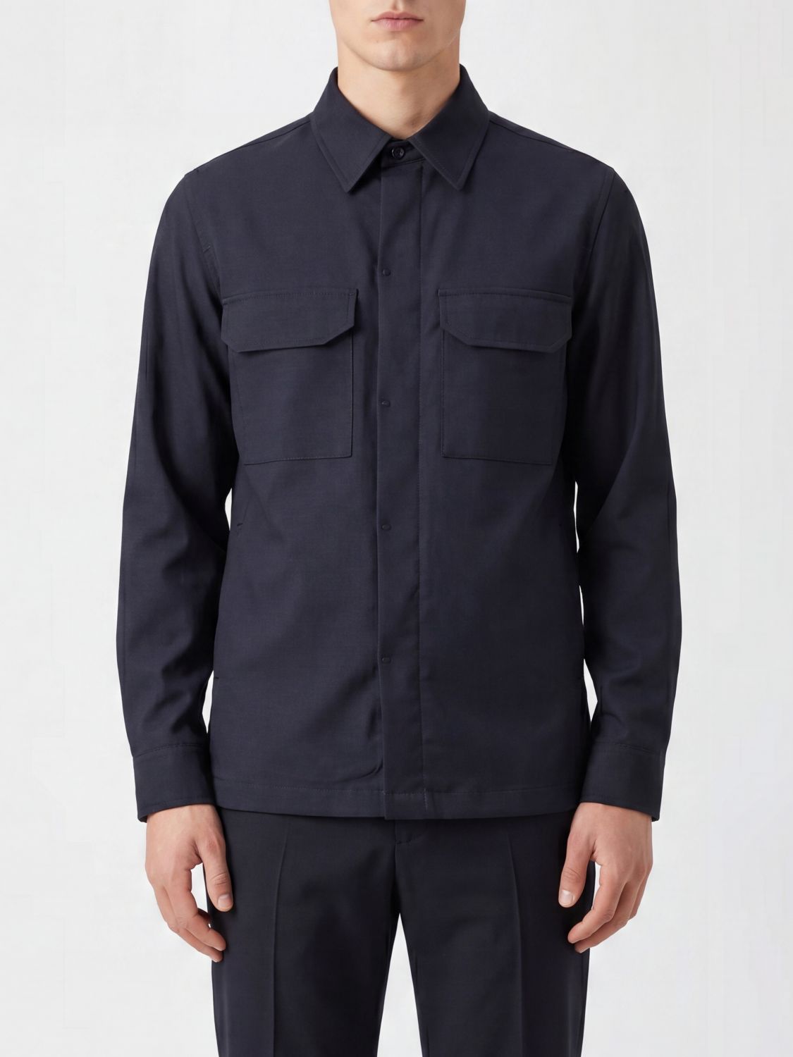 BRIGLIA 1949 Giacca a camicia in misto cotone con tasche applicate e bottoni nascosti