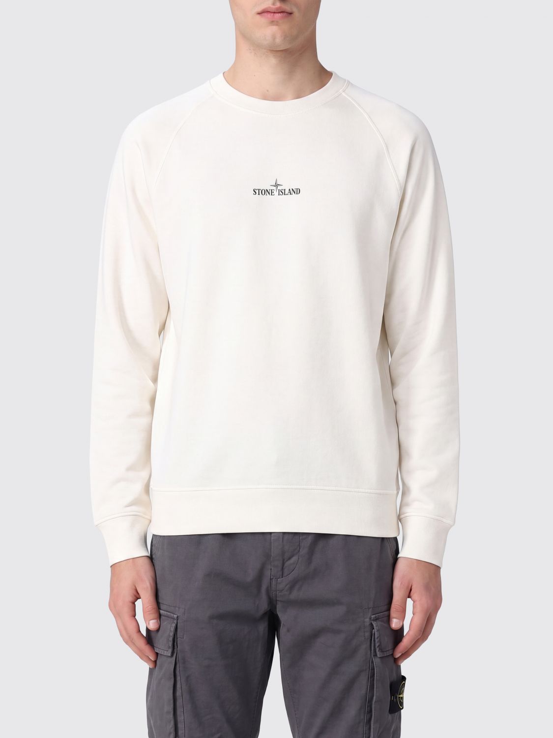 STONE ISLAND Felpa girocollo slim fit in cotone con logo Compass stampato