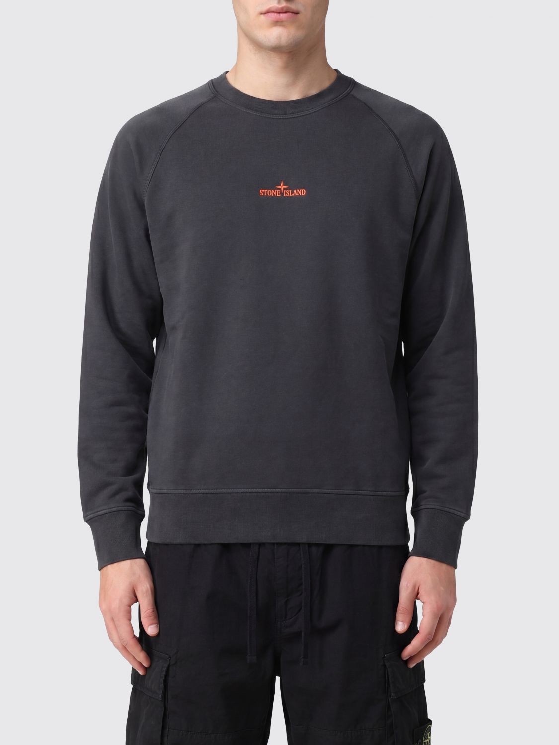 STONE ISLAND Felpa girocollo slim fit in cotone con logo Compass stampato