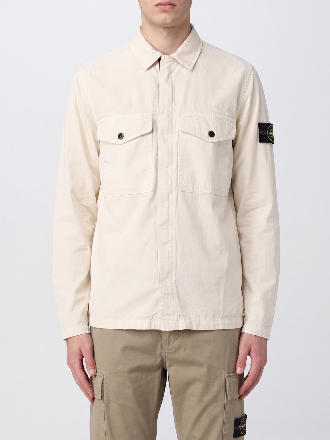 STONE ISLAND Giacca camicia slim fit in twill di cotone con logo Compass