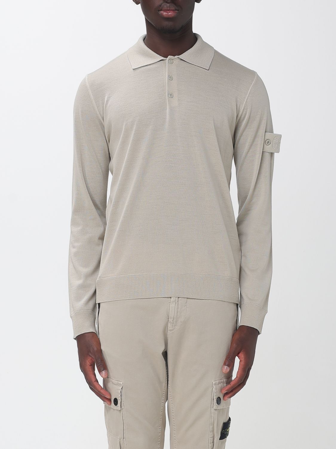 Stone Island Long-Sleeved Wool Knit Polo Shirt with Compass Logo