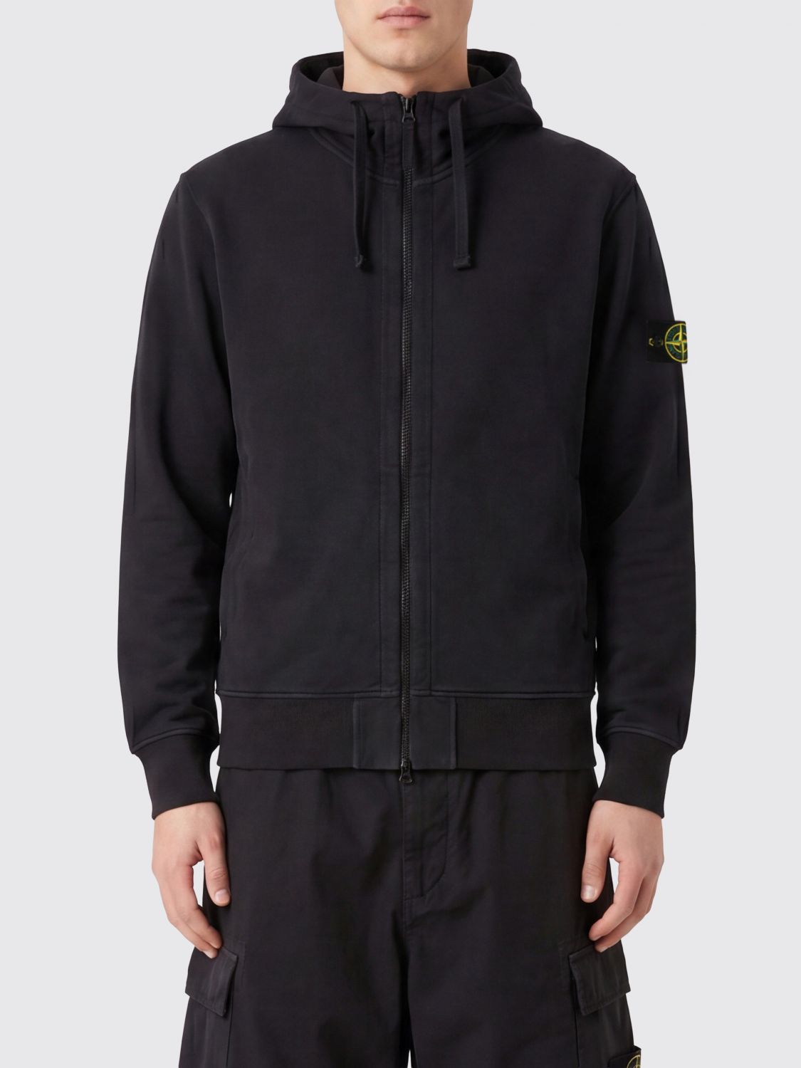 STONE ISLAND Felpa in cotone biologico con cappuccio, zip e logo Compass