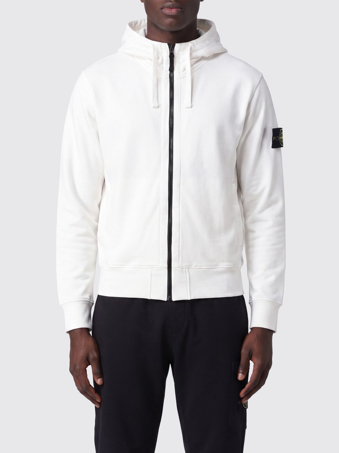 STONE ISLAND Felpa in cotone biologico con cappuccio, zip e logo Compass