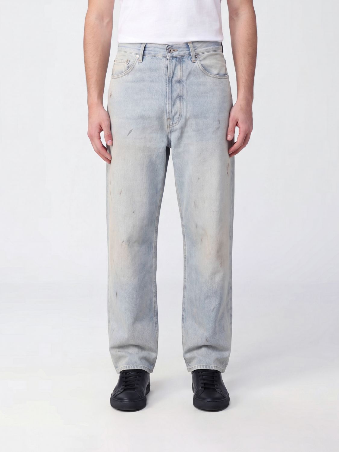 AMIRI Wide Leg Cotton Denim Jeans with Distressed Effect and Mid-Rise Waist