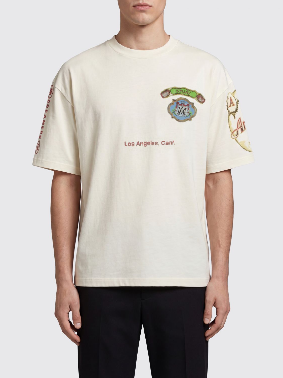 AMIRI Cotton T-shirt with Vintage Graphic Print and Contrasting Logo