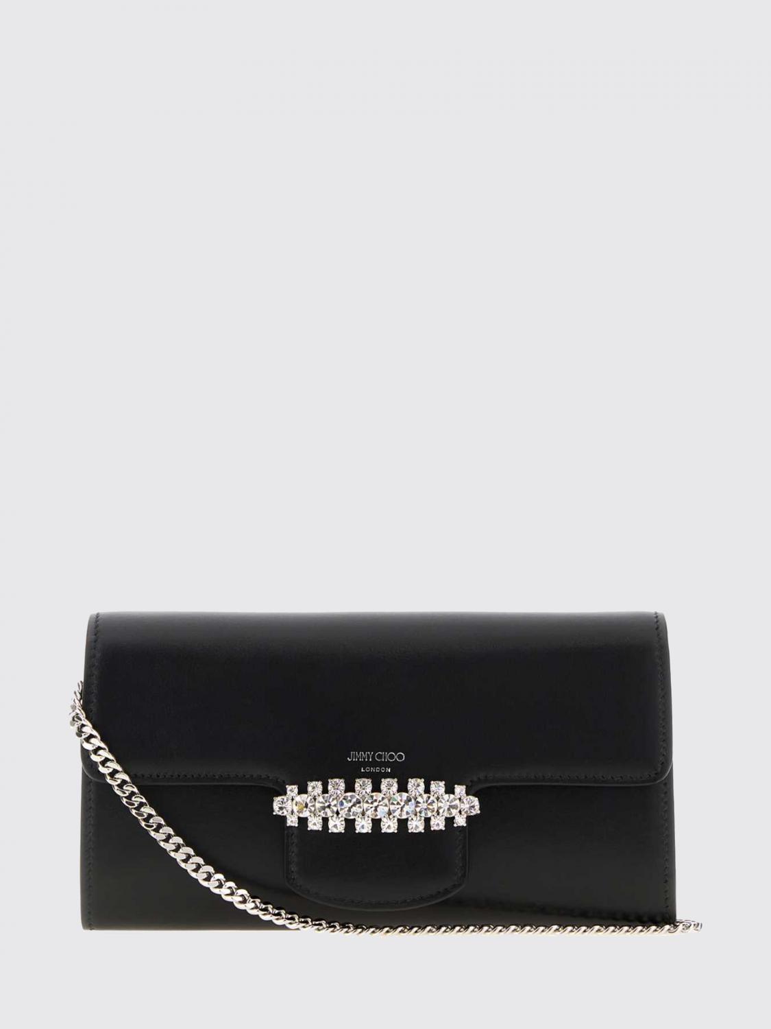JIMMY CHOO Bing Mini Wallet on Chain in Calf Leather with Crystal Embellishment