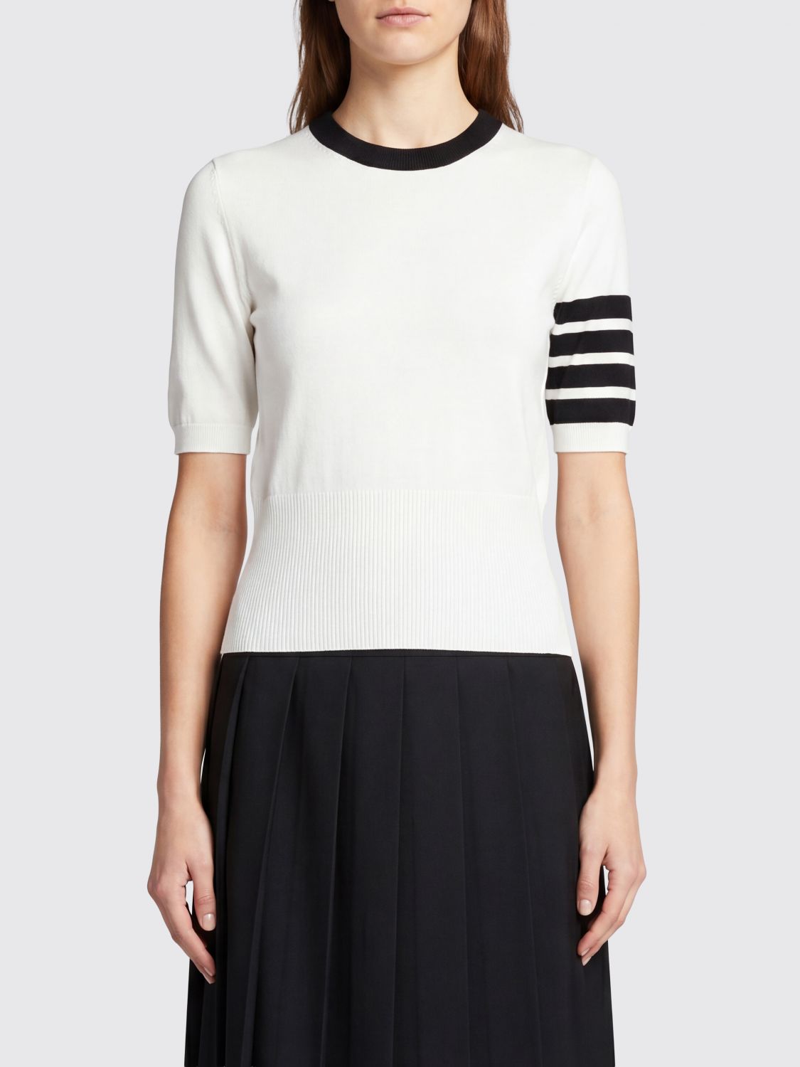 THOM BROWNE Maglia girocollo Hector in lana a maniche corte con righe 4-Bar