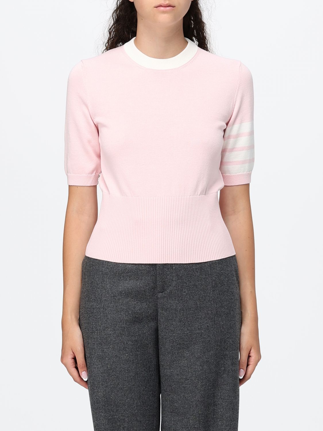 THOM BROWNE Maglia girocollo Hector in lana a maniche corte con righe 4-Bar