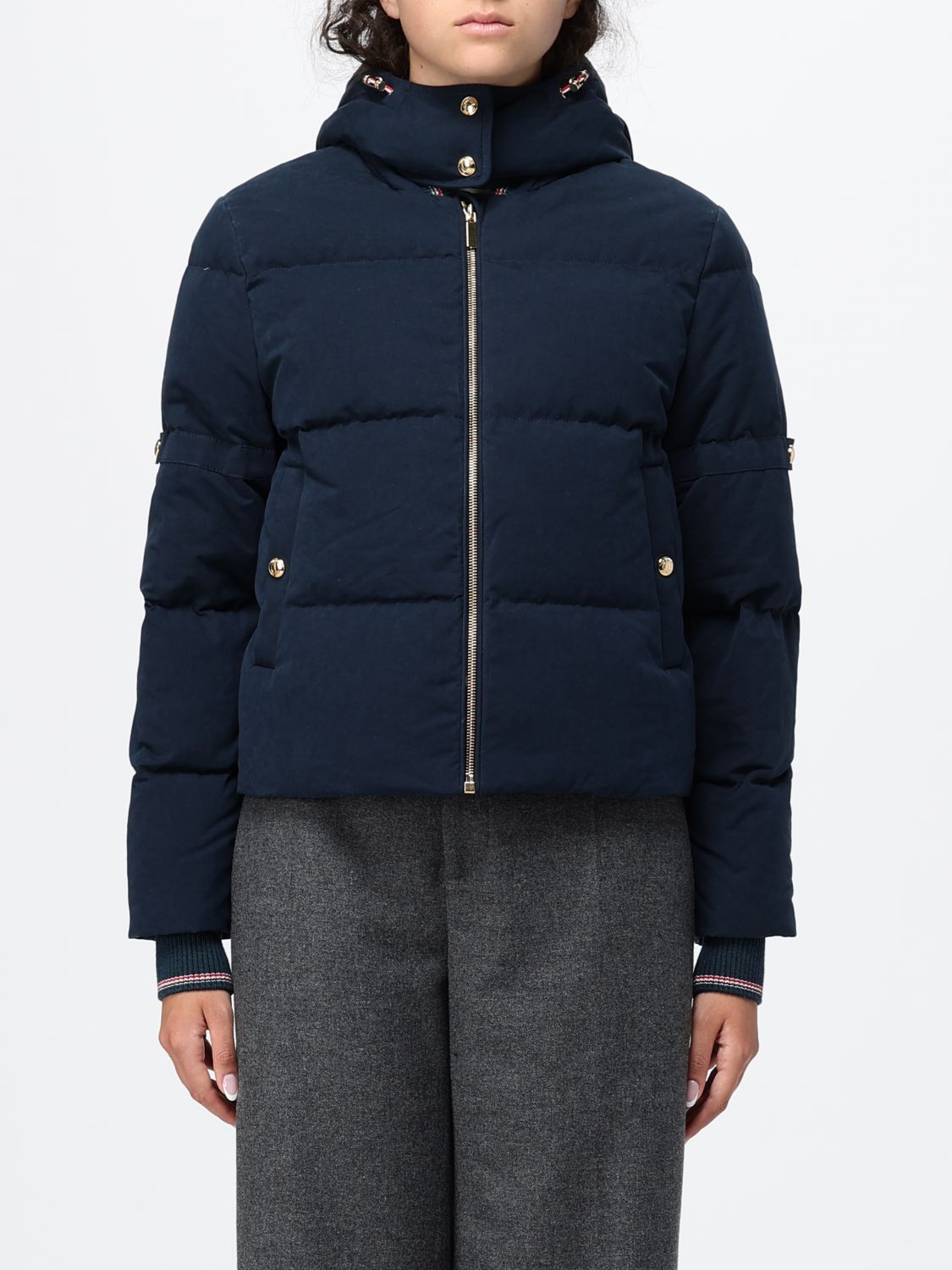 THOM BROWNE Piumino in nylon Cordura trapuntato con cappuccio amovibile