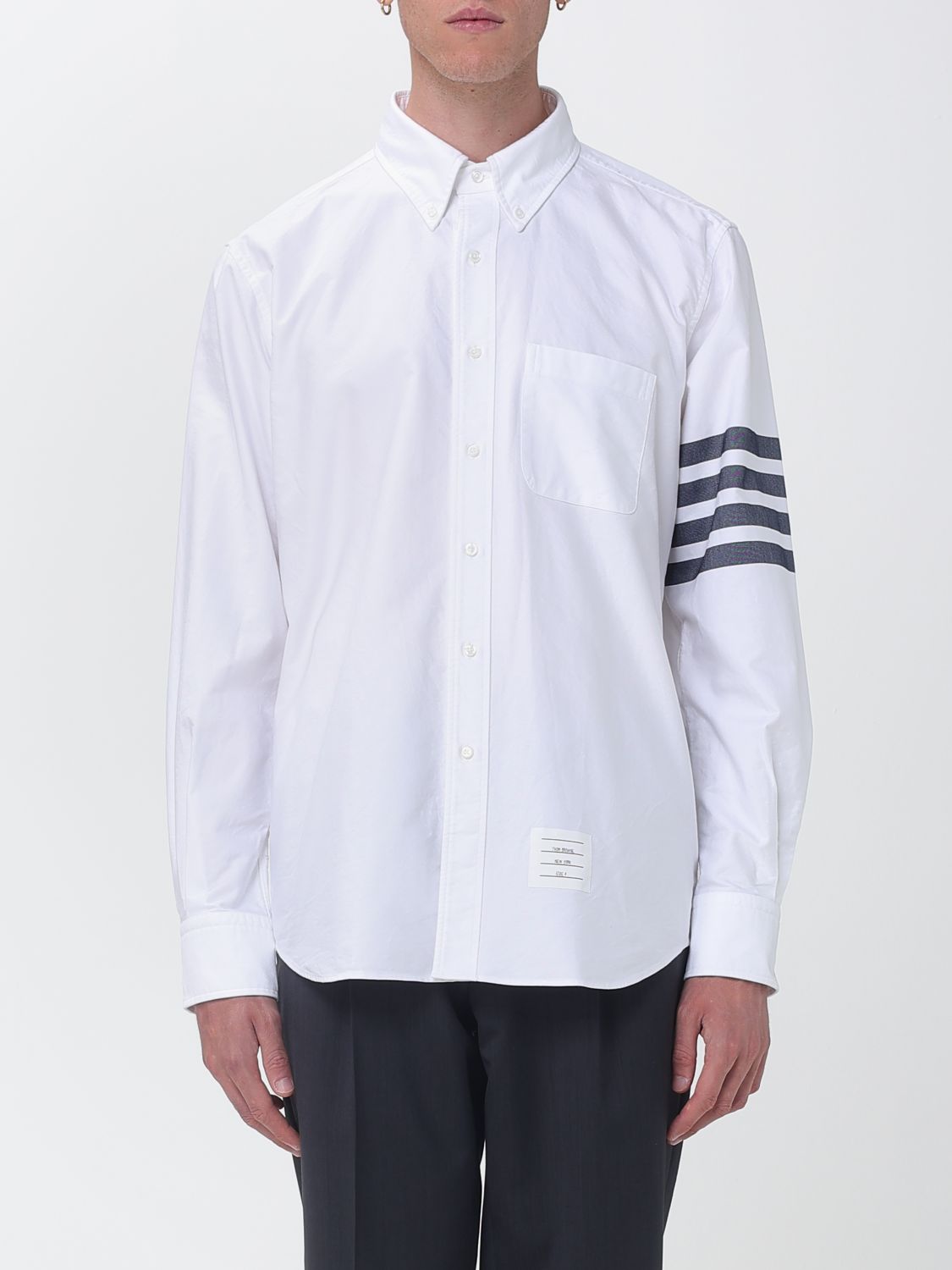 THOM BROWNE Camicia classica in popeline di cotone con motivo 4-Bar