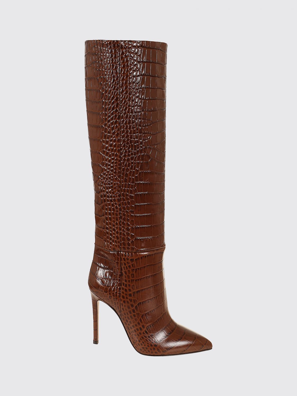 PARIS TEXAS Knee-High Croc-Embossed Leather Boots with Stiletto Heel