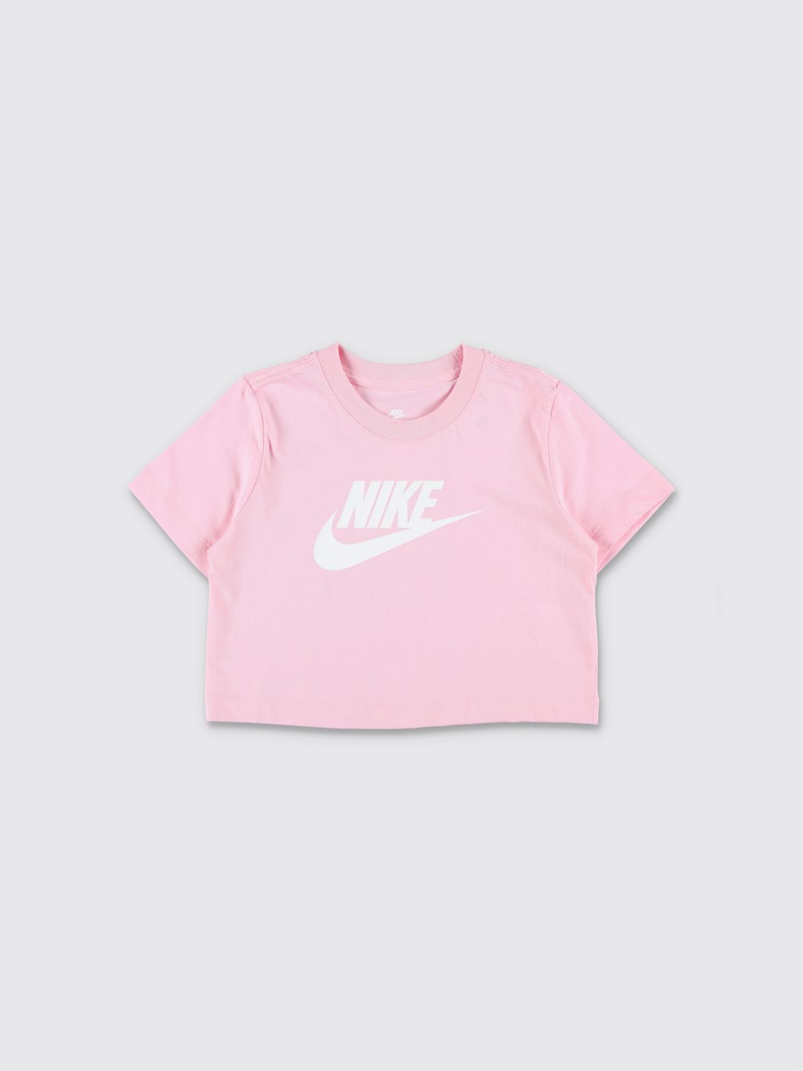 NIKE T-shirt cropped da bambino in puro cotone con logo stampato
