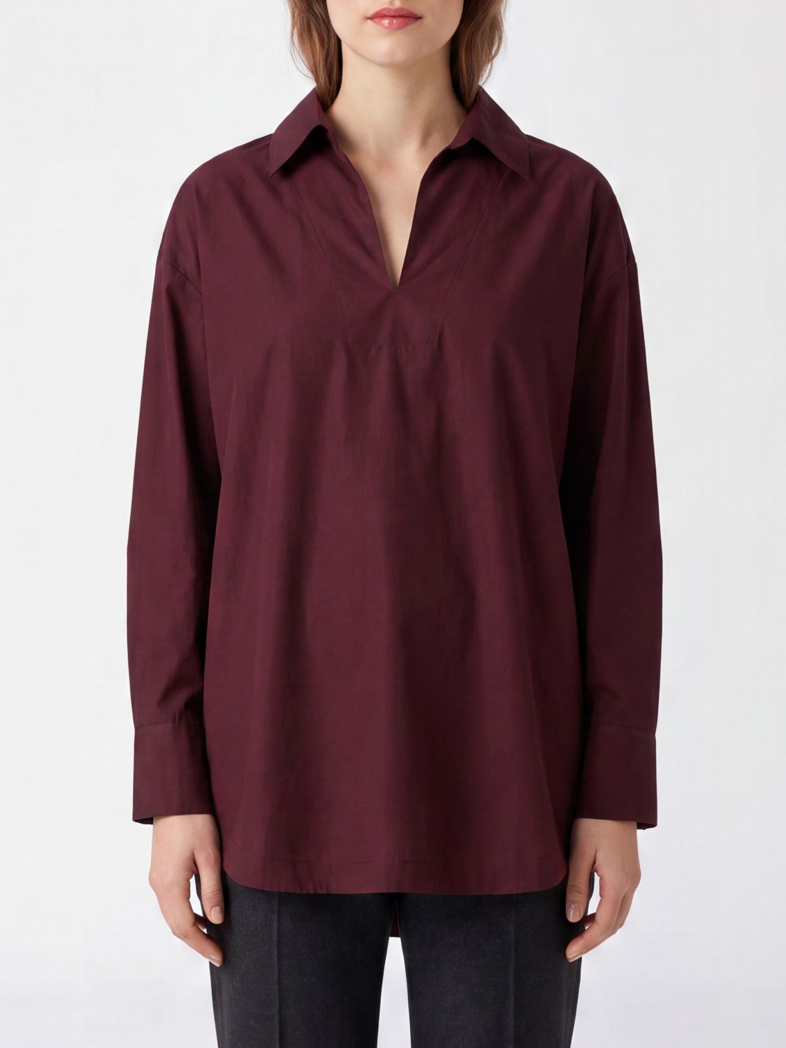 'S Max Mara Striped Cotton V-Neck Relaxed Fit Blouse