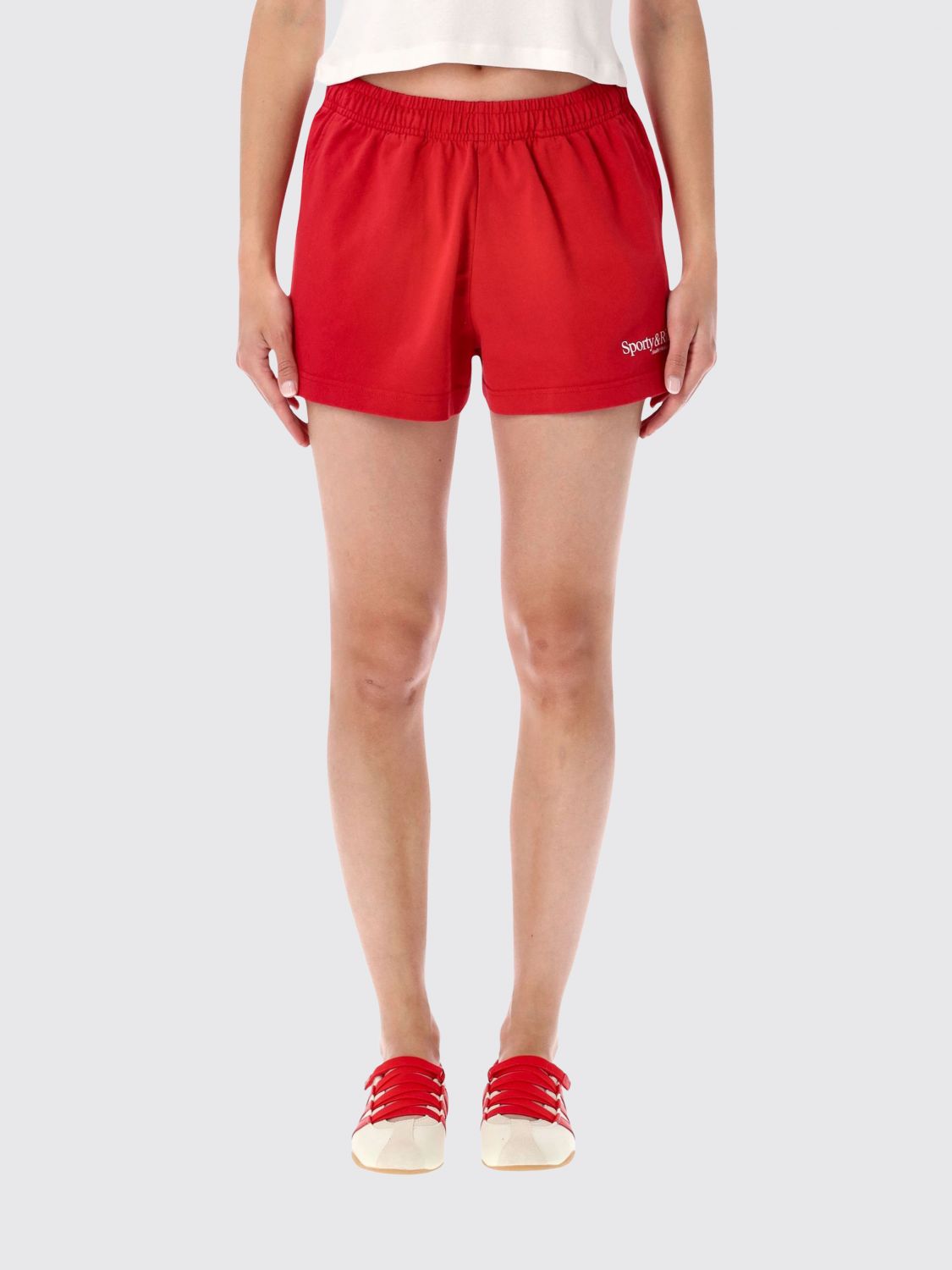 SPORTY & RICH Cotton Jogging Shorts with Contrasting Embroidered Logo