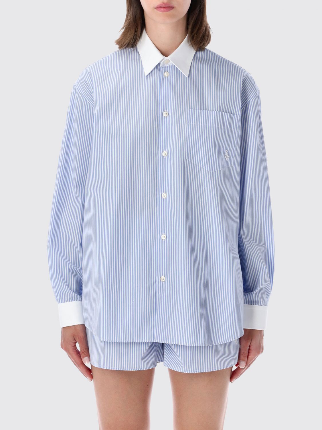 SPORTY & RICH Striped Cotton Shirt with Relaxed Fit and French Collar