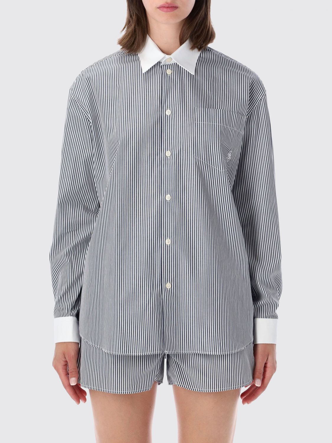 SPORTY & RICH Striped Cotton Shirt with Relaxed Fit and French Collar