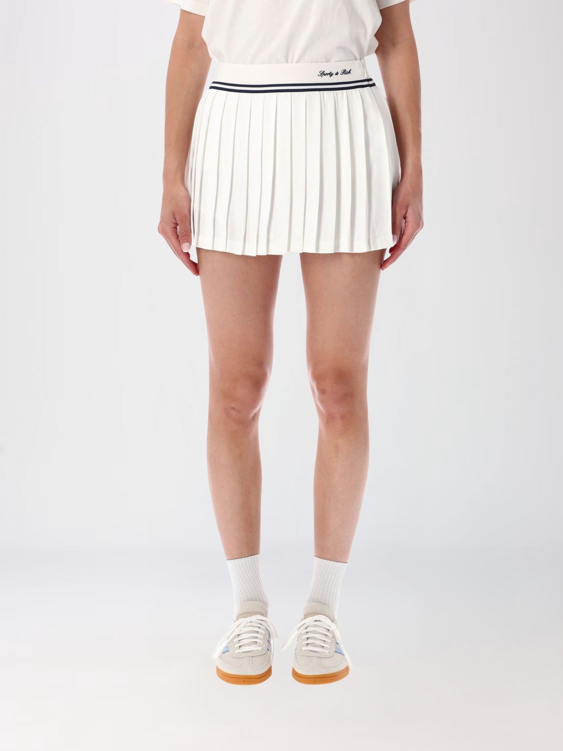 SPORTY & RICH Pleated Tennis Mini Skirt with Contrasting Embroidered Logo