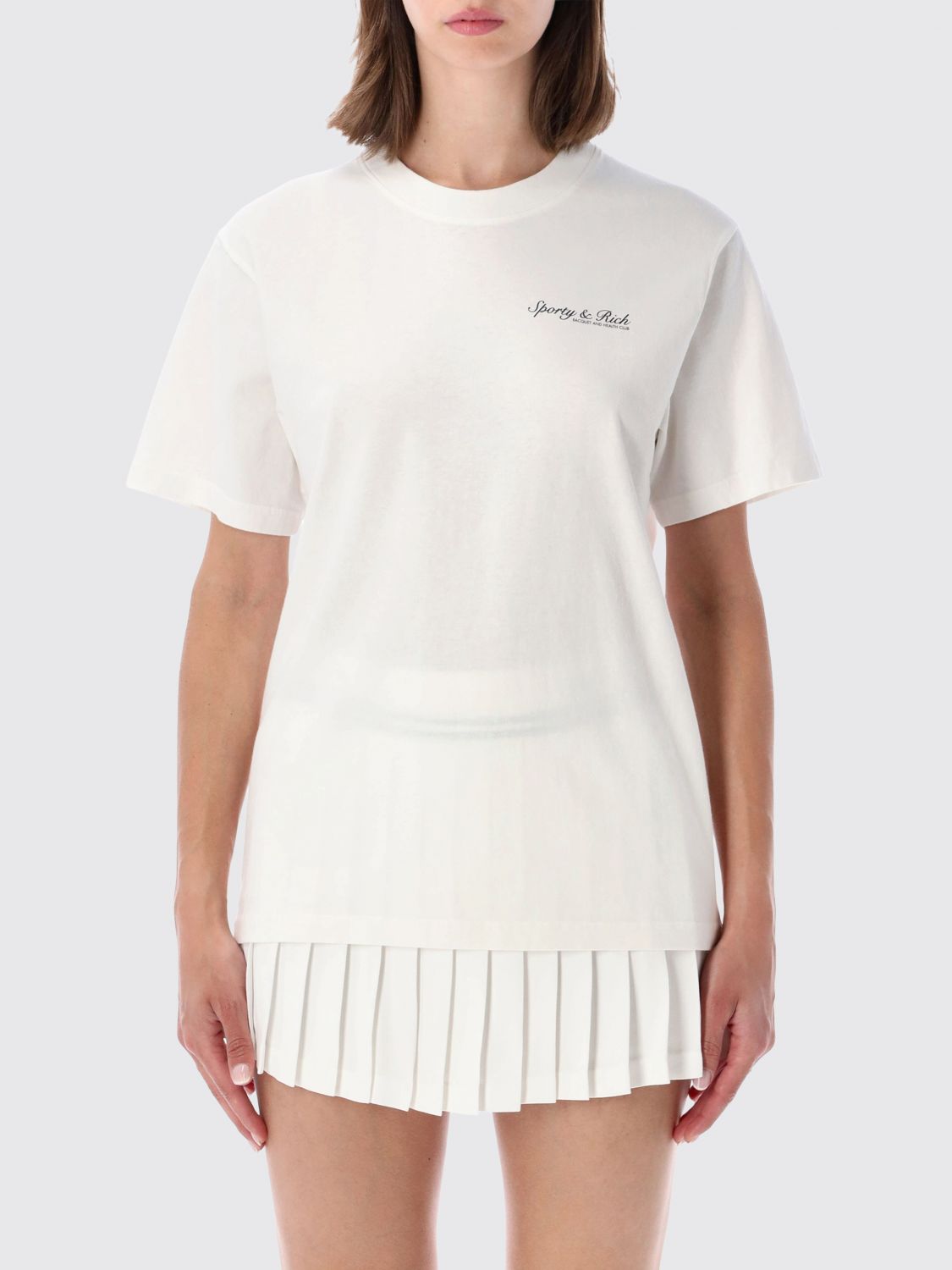 SPORTY & RICH Striped Cotton T-shirt with Crew Neck and Back Logo