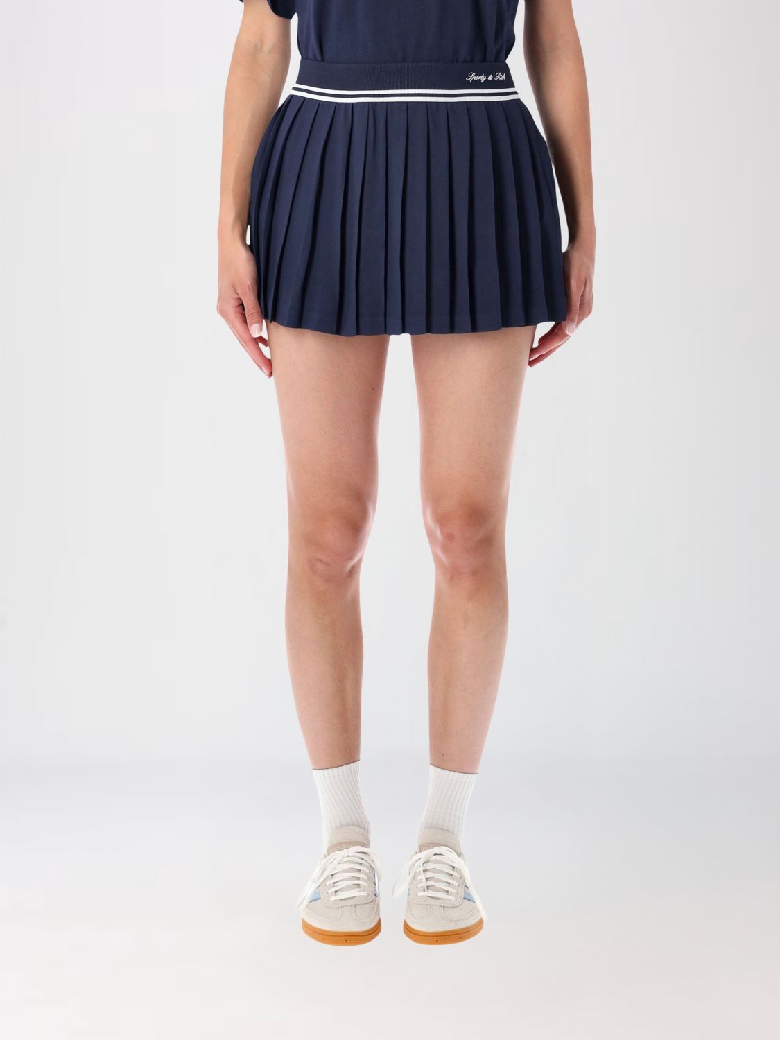 SPORTY & RICH Pleated Tennis Mini Skirt with Contrasting Embroidered Logo