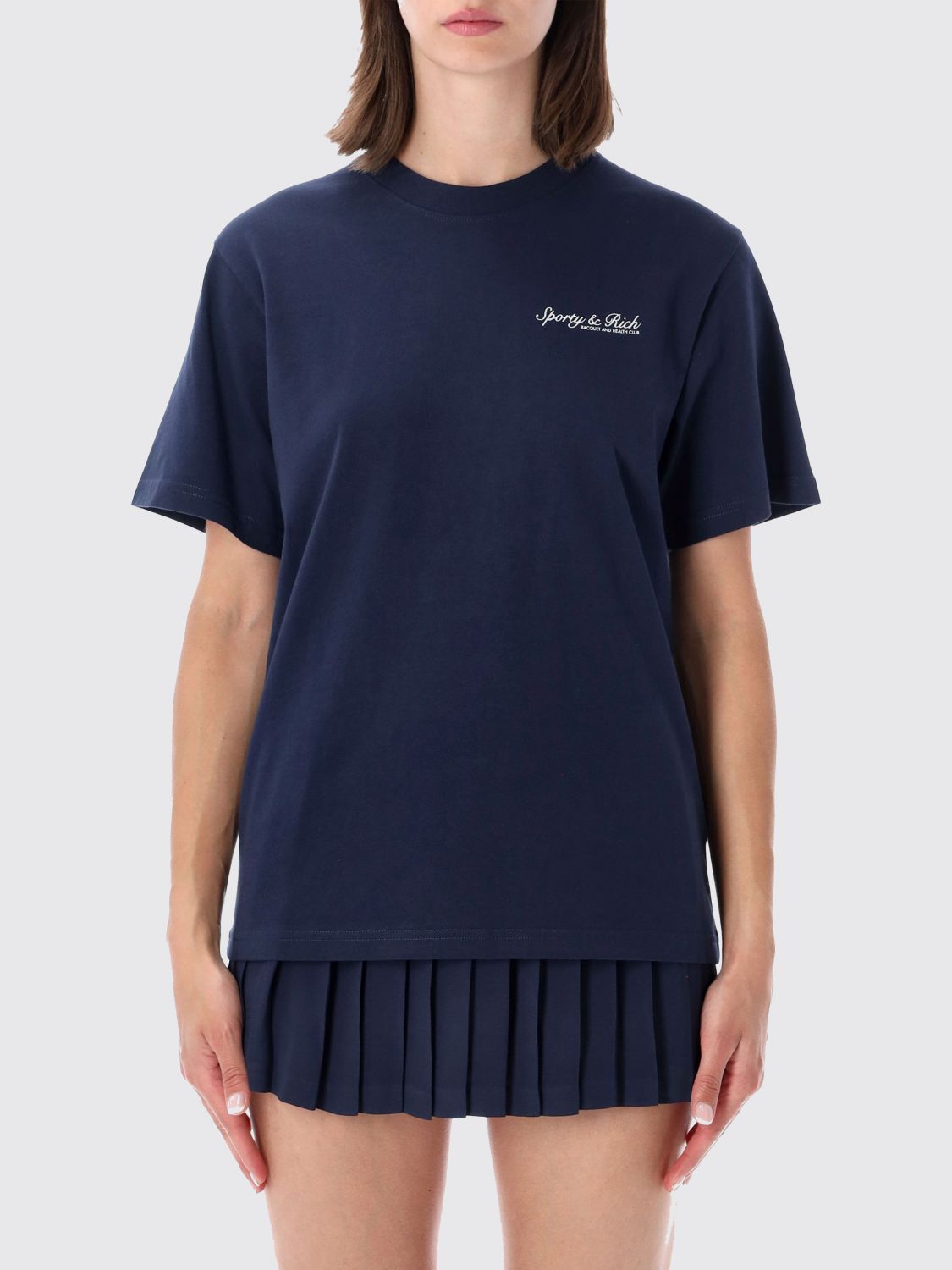 SPORTY & RICH Striped Cotton T-shirt with Crew Neck and Back Logo