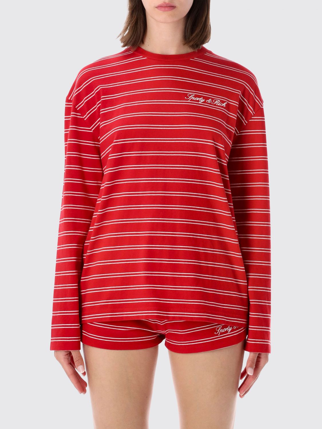 SPORTY & RICH Striped Long-Sleeved Cotton T-shirt with Relaxed Fit