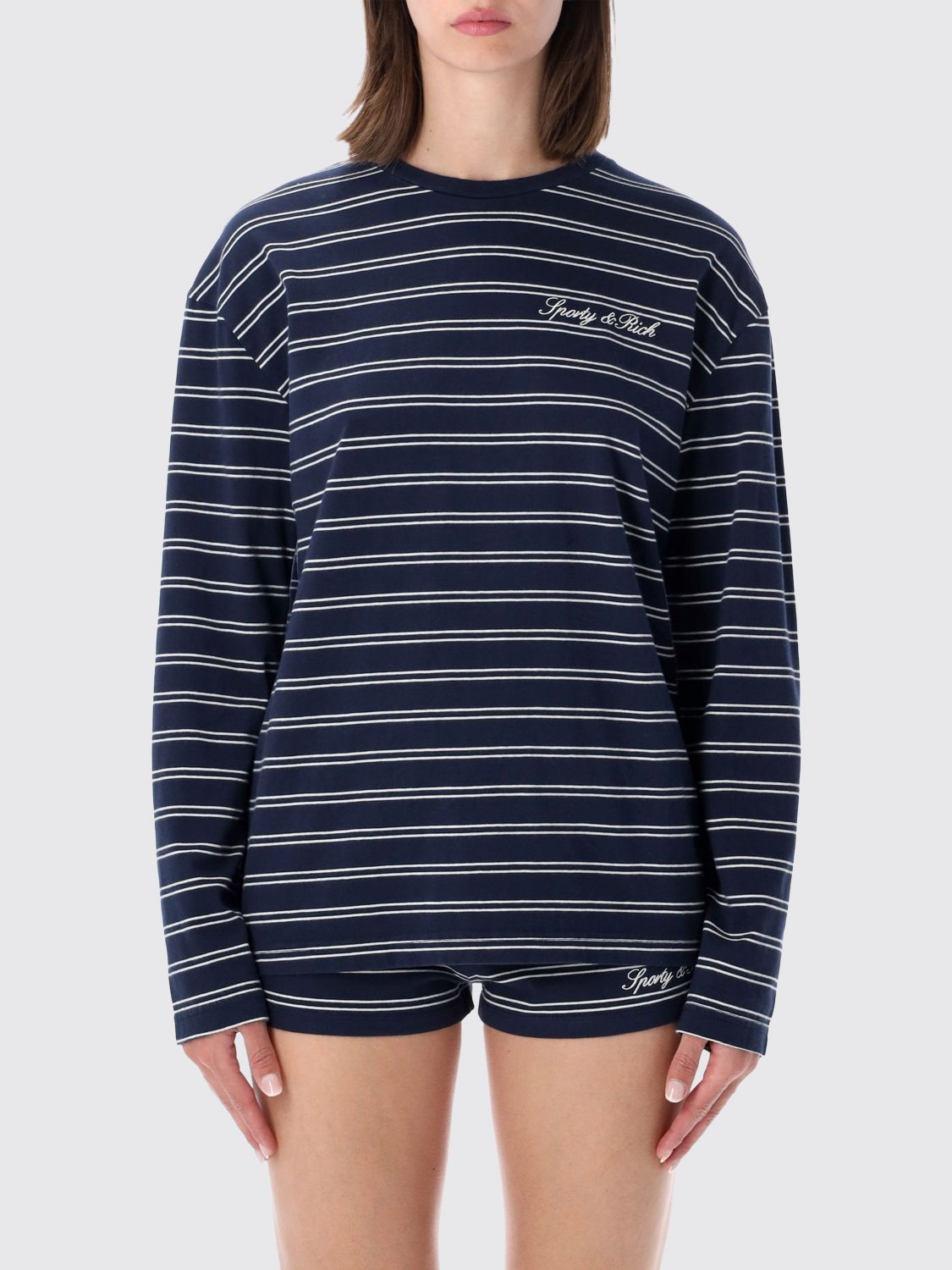 SPORTY & RICH Striped Long-Sleeved Cotton T-shirt with Relaxed Fit