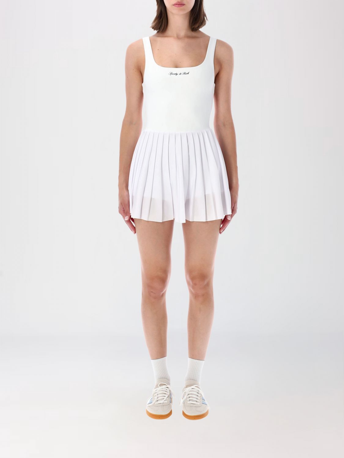 SPORTY & RICH Pleated Tennis Mini Dress with Square Neck and Logo