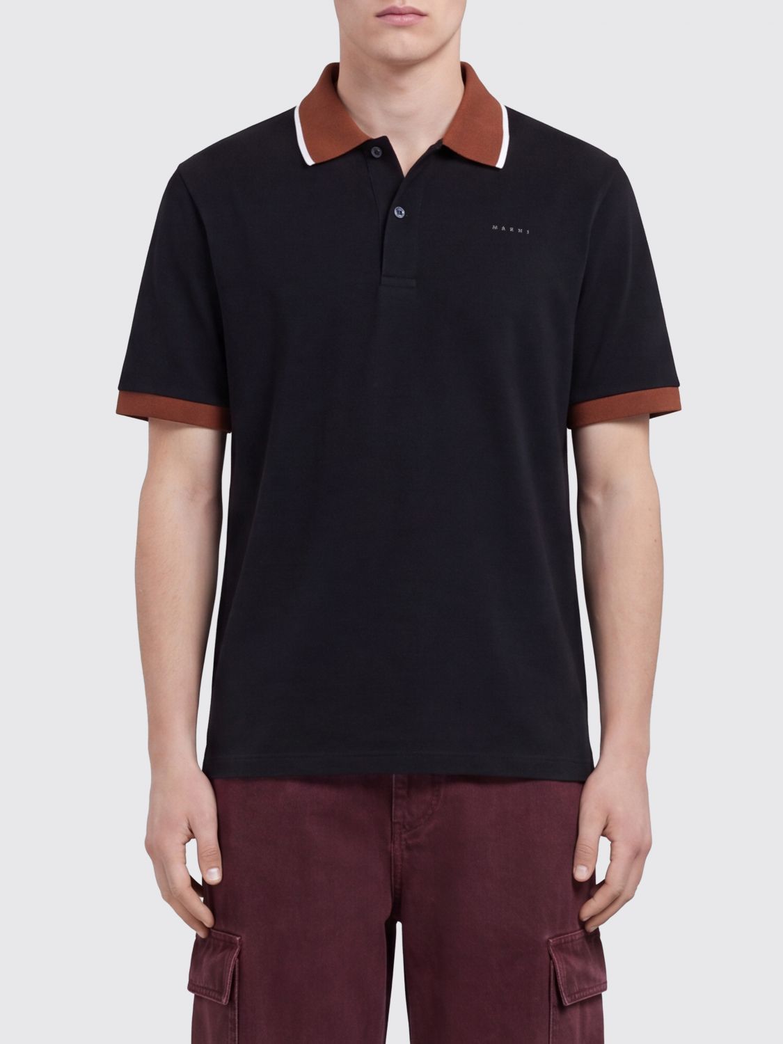 MARNI Cotton Polo Shirt with Contrasting Trims and Striped Collar MARNI