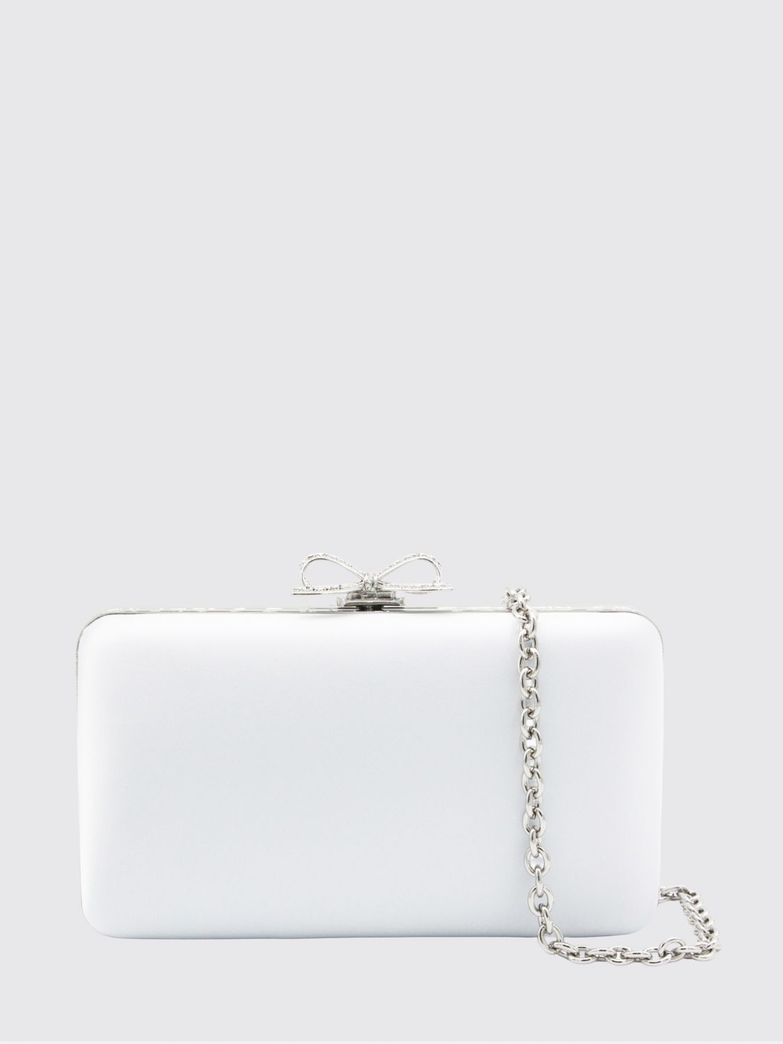 SELF-PORTRAIT Satin Clutch with Crystal Bow and Removable Strap