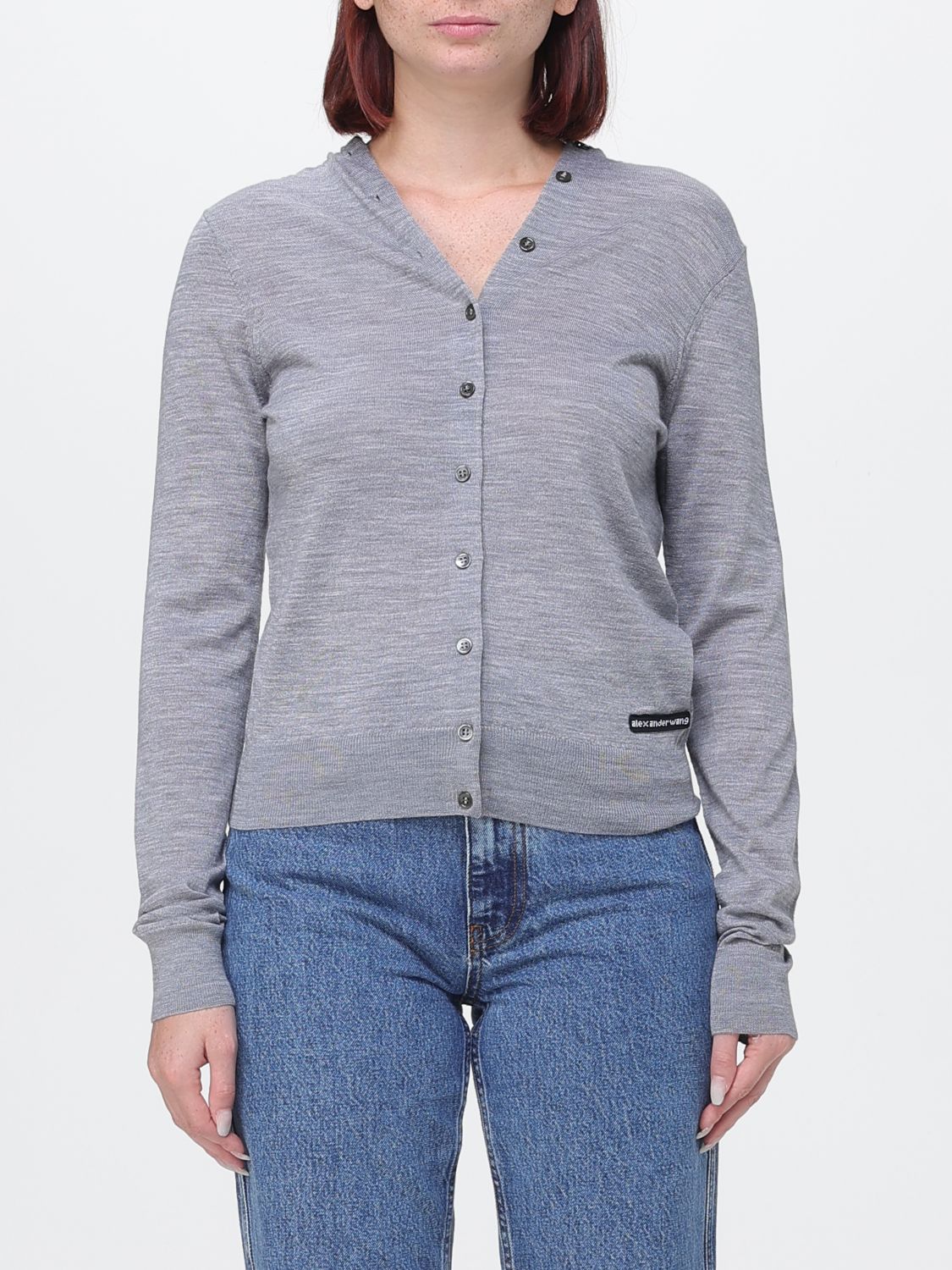 ALEXANDER WANG V-Neck Wool Cardigan with Contrast Logo for Women
