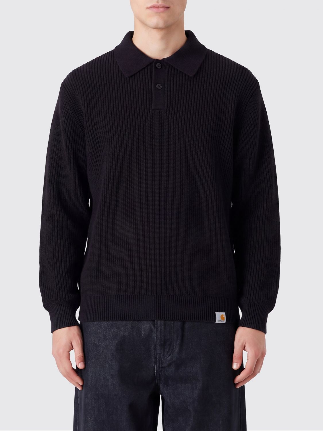 CARHARTT WIP Polo in maglia di cotone a maniche lunghe con collo a costine