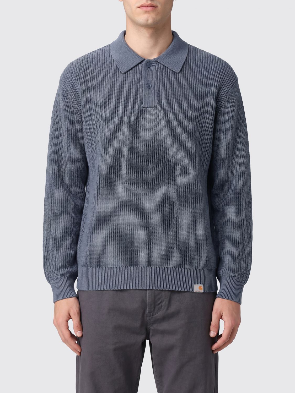 CARHARTT WIP Polo in maglia di cotone a maniche lunghe con collo a costine