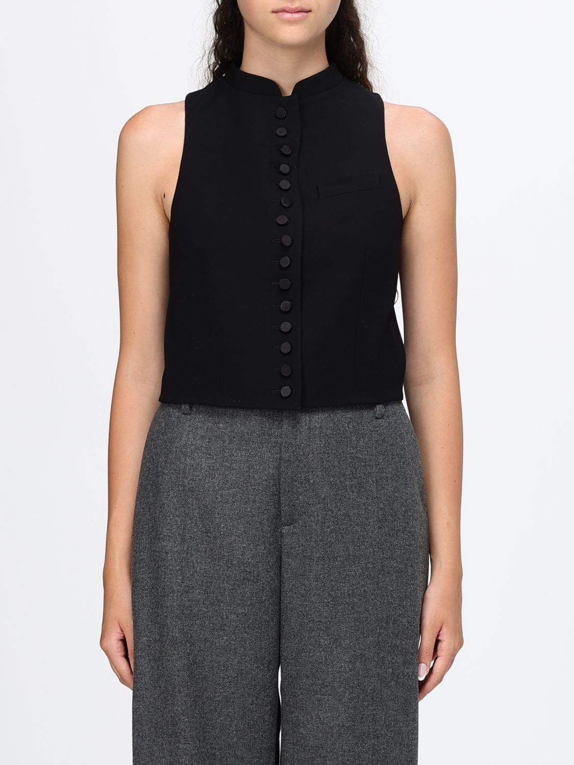 TOM FORD Top slim fit in lana con collo alla coreana e spalle scoperte